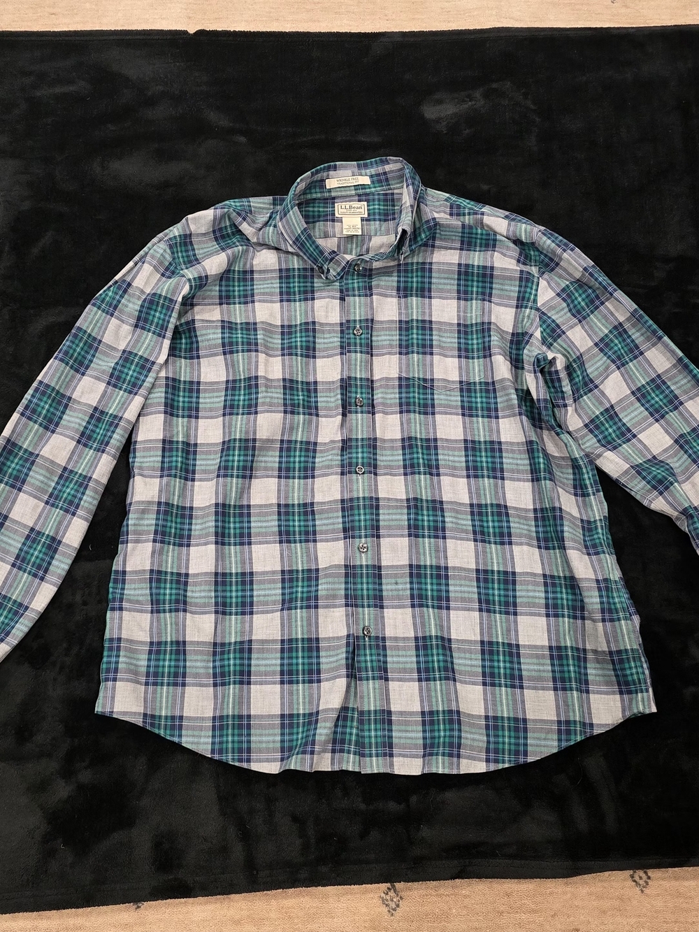 L.L. Bean Blue and Teal Plaid Long Sleeve Button-Down Shirt
